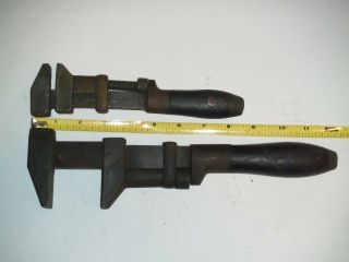 2 Vintage Coes Adjustable Monkey Wrench Farm Mechanic Tool 12 " & 8 1/2 "