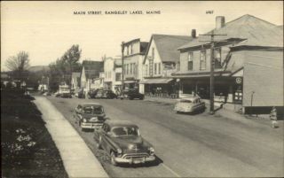 Rangeley Lakes Me Main St.  Cars Old Postcard