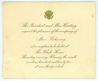 Vintage 1922 President Warren G.  Harding White House Reception Invitation Card
