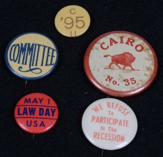 5 Vintage Celluloid Pinback Buttons Committe Law Day Cairo 1 - Cu 