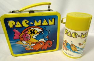 Vintage 1980 Bally Midway Pac - Man Aladdin Metal Lunch Box W/ Thermos