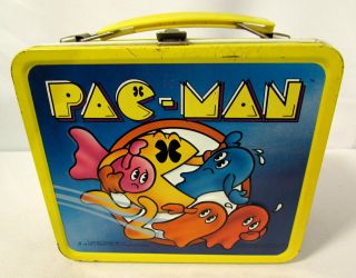 Vintage 1980 Bally Midway Pac - Man Aladdin Metal Lunch Box w/ Thermos 2
