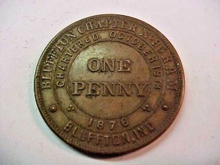 One Penny Masonic Bluffton Indiana Chapter No.  95 R.  A.  M.  Kshtwsst 1876