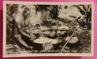 Vintage Old Photo Of Hawaiian Man Making Poi Native Food In Gourds Hawaii Island