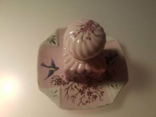 Antique Porcelain Ink Well with Bluebirds Swallows Cherry Blossoms NR 6