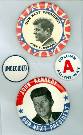 4 Vintage 1960 President John F.  Kennedy Campaign Pinback Buttons Undecided