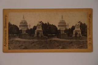 1860s Washington D.  C.  Stereoview Washington Statue & Capitol Building