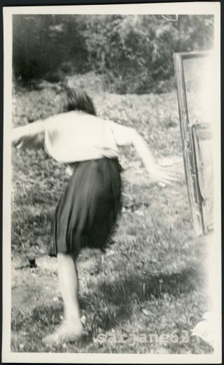Odd Blurry Faceless One Legged Girl Twirling Away From Camera Vintage Photo