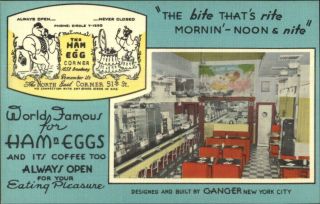 York City Ham N Egg Restaurant Broadway 51st Linen Advertising Postcard