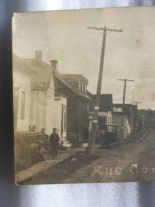 OLD RPPC PHOTO POSTCARD MAIN STREET QUEBEC CANADA VILLAGE BUGGY HOUSE PEOPLE 2