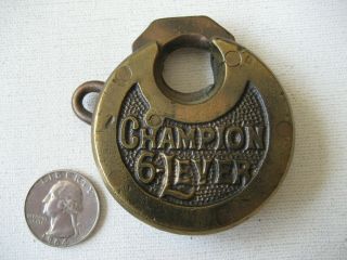 Antique Miller Lock Co Phila Pa Champion 6 Lever Brass Pancake Padlock - No Key
