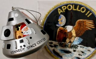 Apollo 11 Lunar Capsule Kennedy Space Center: Santa & Rudy Christmas Ornament