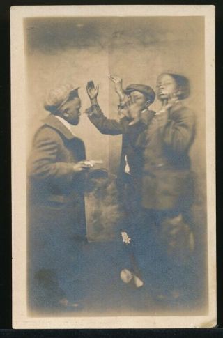 1920s Black Americana Real Photo Postcard Boys Playing Stick Up Robbery W/ Gun
