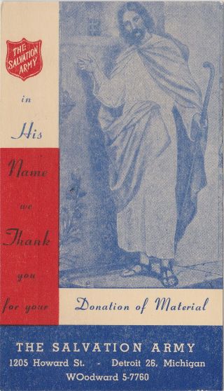 Se Detroit Mi C.  1950 Postcard Ephemera The Salvation Army And Jesus Thank You