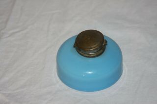 Antique French Blue Opaline Glass Inkwell Tin Lid Beauty