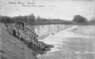F52/ Circleville Ohio Postcard C1910 Scioto River Dam People
