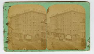 Stereoview Of Falmouth Hotel,  Portland Oregon.  Shows Front Street Scene.
