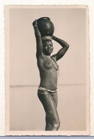 1940s Nude African Ethnographic Real Photo Postcard Chadian Girl