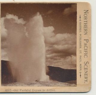 Old Faithful Geyser In Action Yellowstone Park Fj Haynes Stereoview C1875