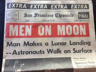 MEN ON MOON San Francisco Chronicle,  July 21,  1969 Newspaper Apollo Landing 3