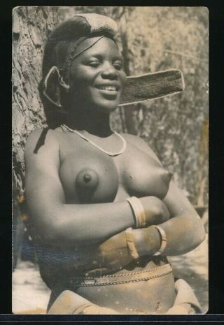 1940s Nude African Ethnographic Real Photo Postcard Buxom Native Girl