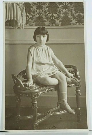 Rppc Young Girl Flapper Style Hair Studio Portrait 1920s Postcard A2