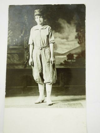 Wwi American Girl In Overalls And Hat Wisconsin Rppc Real Photo Postcard