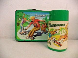 Vintage 1977 Aladdin The Skateboarder Metal Lunchbox Complete With Thermos