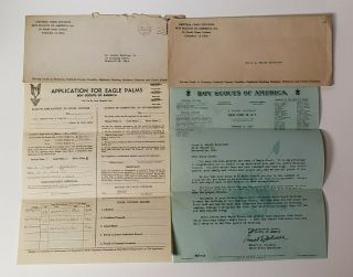 Vintage Boy Scout Application For Eagle Palms & Eagle Scout - Letters 1940s