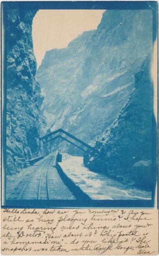 1906 Cyanotype Rppc Postcard Hanging Bridge Royal Gorge Colo Memphis Rpo