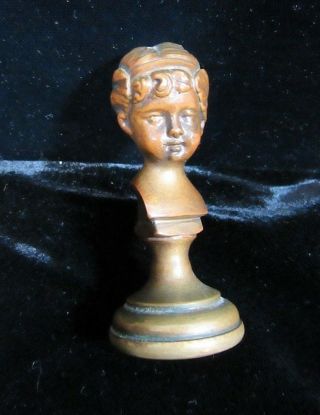 Antique Bronze Bust Of Young Girl Wax Letter Seal Figural