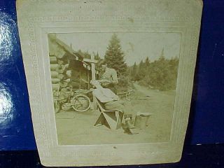 19thc Victorian Era Photo Of Barber Shaving A Man In Outdoor Camp Scene