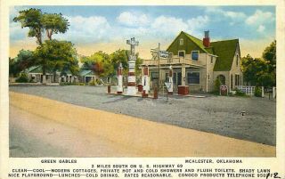 Roadside Postcard Green Gables Cottages & Gas Station,  Mcalester,  Oklahoma 1