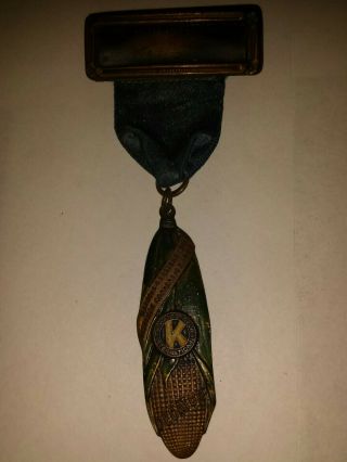 Antique Kiwanis Corn Bronze Medal Ribbon Decatur,  Il Iowa 1922 Whitehead Hoag