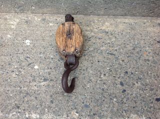 Antique Single Wooden Block And Tackle