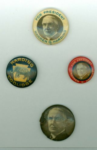 4 Vintage 1920 President Warren G.  Harding Campaign Pinback Buttons Coolidge