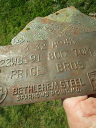 1963 BETHLEHEM STEEL,  SPARROWS POINT,  MARYLAND - 4 Vintage Factory Tags,  WIRE 4