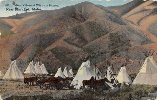 F7/ Blackfoot Idaho Postcard 1917 Native American Indian Village Tepee