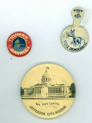 Vtg 1948 President Harry S Truman Campaign Pinback Button 1 Tab State Cap Pin