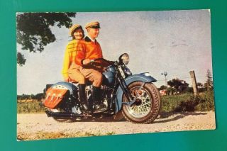 Harley Davidson Motorcycle Postcard,  1941,  Postmarked 1949,  Wisconsin