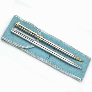 Tiffany & Co.  Silver & Gold Tone T Clip Twist Ball Point Pen Set Of 2 45.  7 Grams