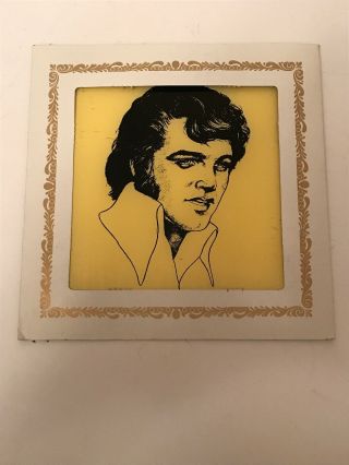 Elvis Carnival Prize Glass Mirror Style Cardboard Yellow Etching Image Rock Star
