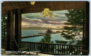 Lake Tahoe,  California Ca Sunset View With Pier Ca 1910s Postcard