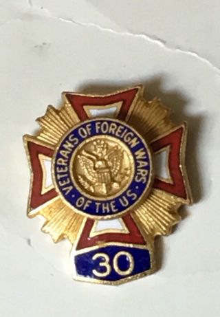 Vintage 30 Year Vfw Award Pin Veterans Of Foreign Wars Of The Usa