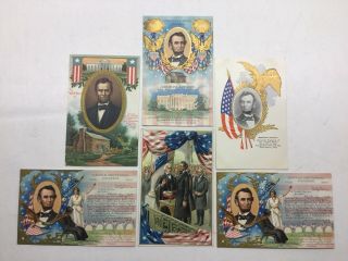 (6) Abraham Lincoln Embossed Postcards (1) Tuck (1) International Art