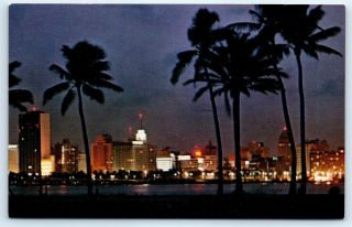 Postcard Fl Miami Panorama At Sunset Vintage Photo View C5