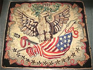 Vintage United States Patriotic American Eagle Flag 1953 Hooked Rug,  Fragile