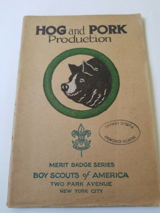 Hog And Pork Production Tan Covered Merit Badge 1937 Copyright