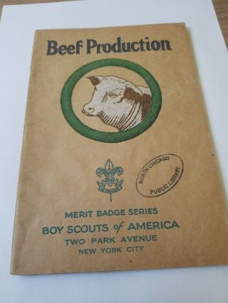 Beef Production Tan Covered Merit Badge 1937 Copyright