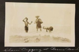 2 Vintage Old 1924 Photos Of A Man & Two Boys Clam Digging In Ocean Pismo Beach